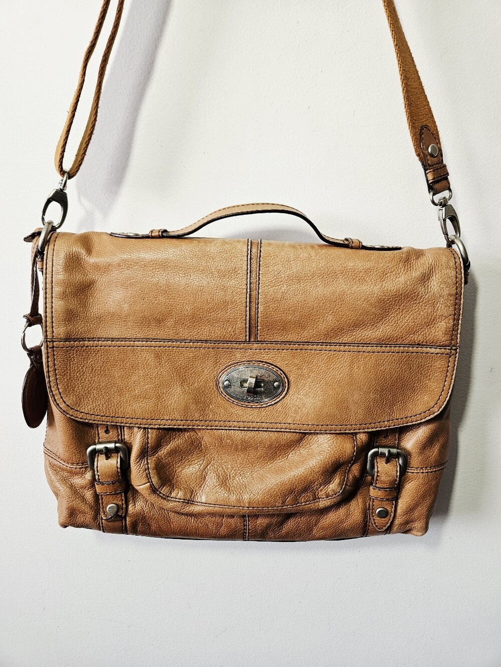 Fossil Maddox Messenger Bag Brown Leather Laptop Crossbody Bag - Picture 4 of 9